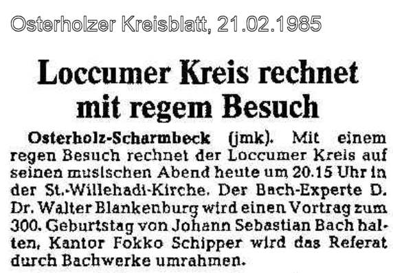 Loccumer Kreis Osterholz Scharmbeck Presse Echo 1984 1985